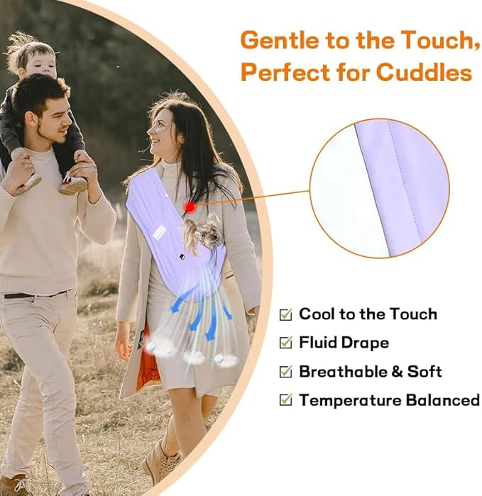 Dog Sling Carrier – Ice Silk Dog Slings for Small Dogs up to 10 lbs, Breathable Dog Carrier Sling with Adjustable Safety Strap & Buckle, Portable Cat Sling Carrier (Purple)