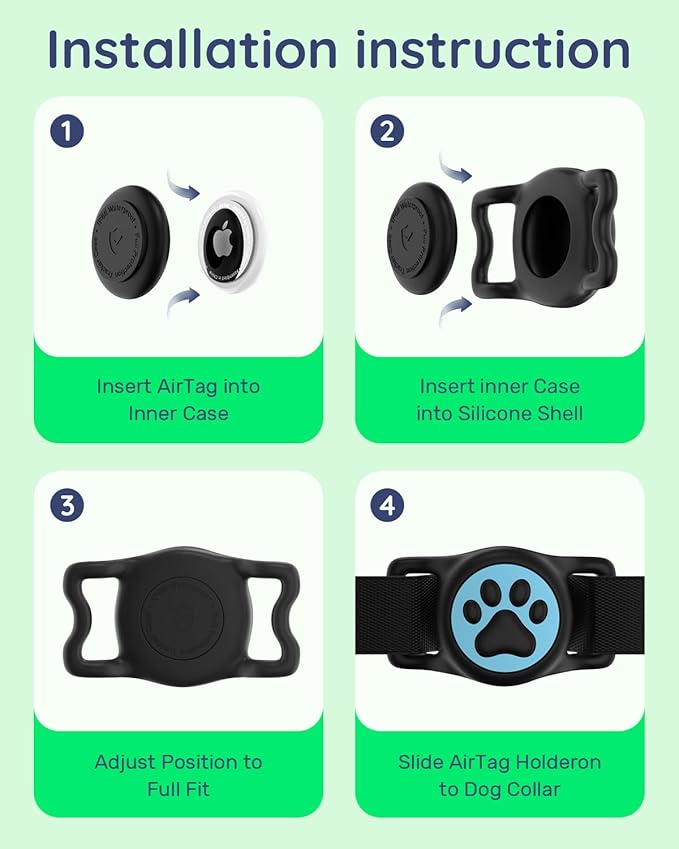 IP68 Waterpoof Dog Tag Holder, Stretchy Silicone Full Body Covered tag Holder for Dog Cat Collar Fit All Width Collar (Black & Blue, 1 Pack)