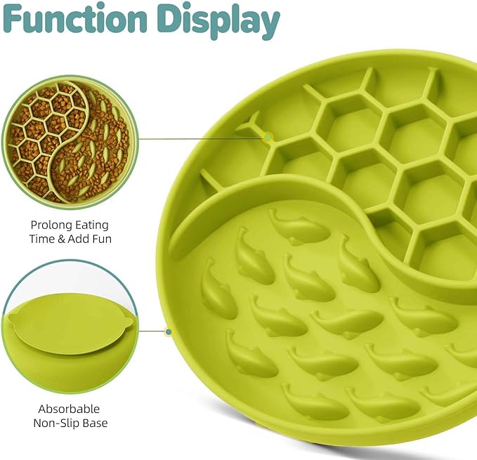 Slow Feeder Dog Bowls, Silicone Pet Food Bowls with Suction Cups, Non-Slip Dog Feeding Slow Down Pet Eating Speed for Fast Eaters, Anxiety Relief & Fun Added (Light Green)