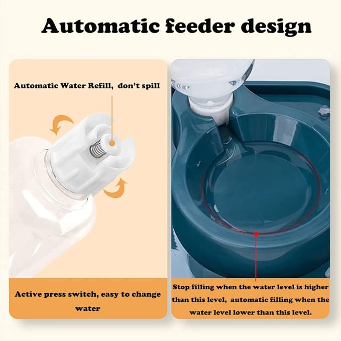 Love Dream Double Dog Cat Bowls, 2 in1 Pet Water and Food Bowl Set with Automatic Gravity Water Dispenser Bottle Detachable Stainless Steel Bowl No-Spill for Cats and Dogs Puppy Kitten Rabbit