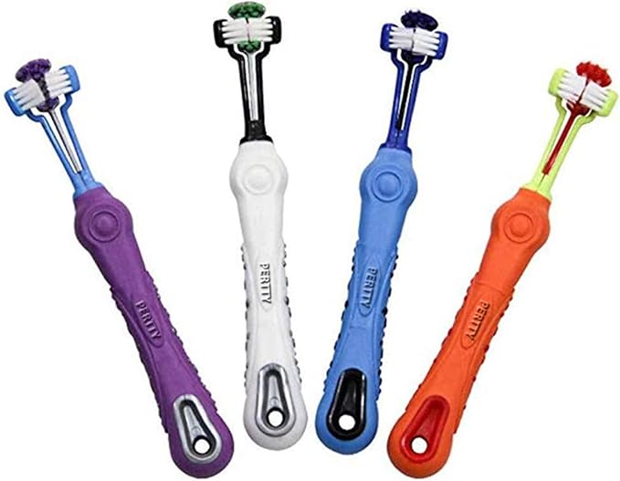 Orgrimmar 4 Pcs Three Sided Pet Toothbrush Dog Brush Addition Bad Breath Tartar Teeth Care Dog Cat Cleaning Mouth