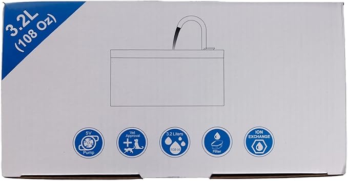 Cat Water Fountain: 108oz/3.2L Cat Fountain Super Silent Pet Drinking Dispenser - Water Fountains for Kitty Indoor - Quiet Pump and Faucet Design - Suitable for Cats and Dogs - BEMOONY