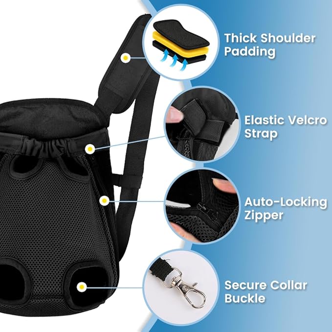 Dog Backpack Carrier, Adjustable Pet Front Carriers, Legs Out Carrying Sling Travel Bag for Small Medium Dogs 4-7 Lbs, Soft Wearable Puppy Chest Carry Backpacks for Walking/Hiking/Camping/Traveling