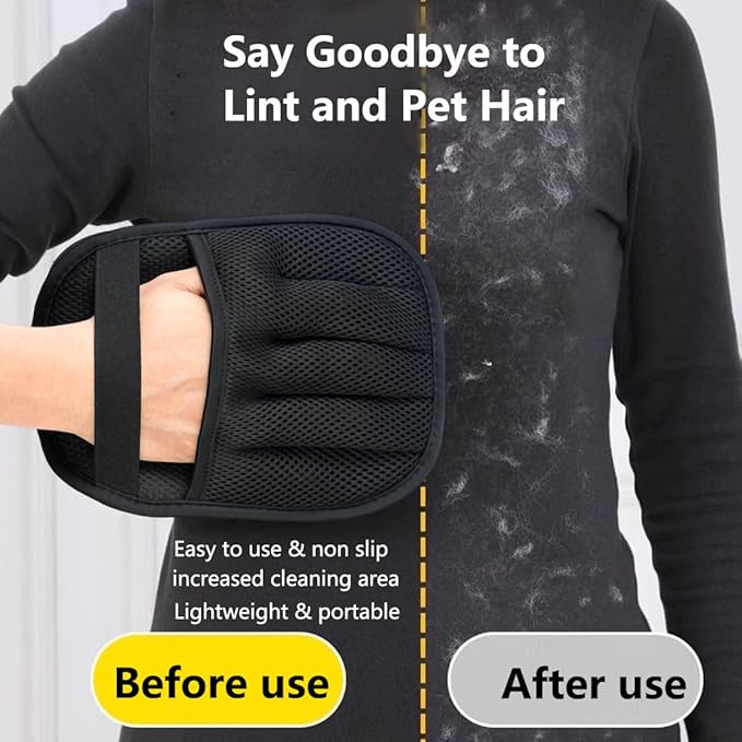 Pet Hair Removal Glove for Dogs Reusable 5-Finger Electrostatic Tech Cleans Clothes, Sofas, Carpets Easily (Black 1pcs)