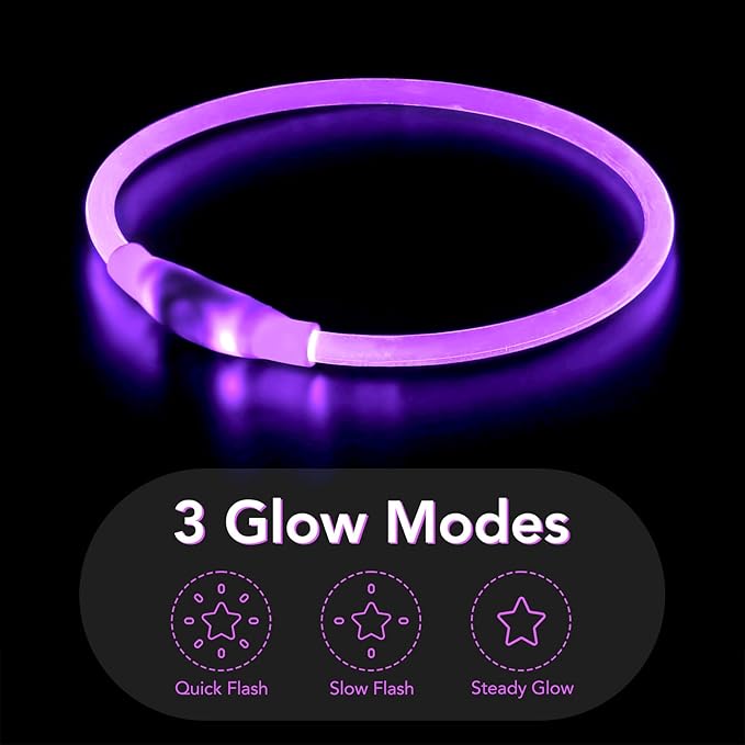 Colaseeme LED Dog Collar Light Up Dog Collars 1 Count USB Rechargeable TPU Glow Safety Basic Dog Collars for Large Medium Small Dogs (Purple)