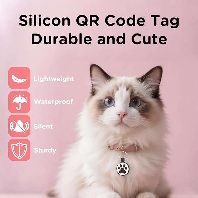 QR Code Cat Tag, Modifiable Pet Online Profile, Multiple Emergency Contact, Scannable QR Pet ID Tag, Instant GPS Location Email Alert (Medium to Large Breeds - 1.25", Black & Rose & Purple)