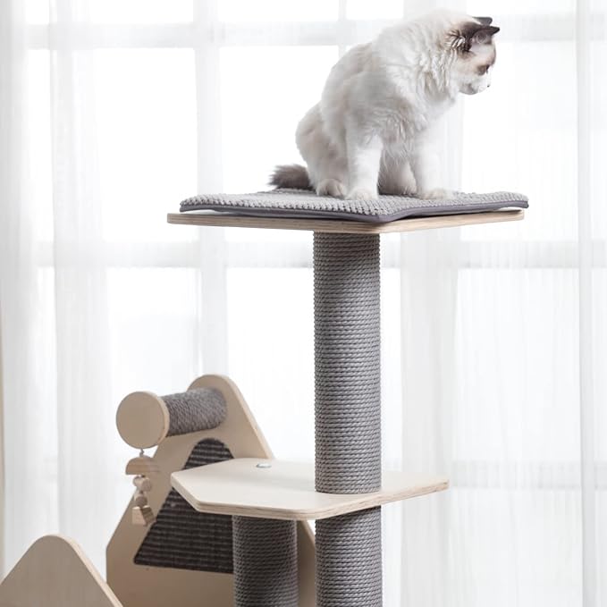 Wood Cat Tree for Indoor Cats,Cat Tower with Scratching Post and Mutil-Level Cat Houses,44.5 Inch Tall
