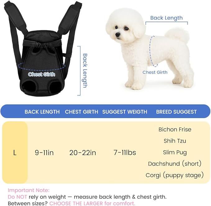 Dog Backpack Carrier, Adjustable Pet Front Carriers, Legs Out Carrying Sling Travel Bag for Small Medium Dogs 7-11 Lbs, Soft Wearable Puppy Chest Carry Backpacks for Walking/Hiking/Camping/Traveling