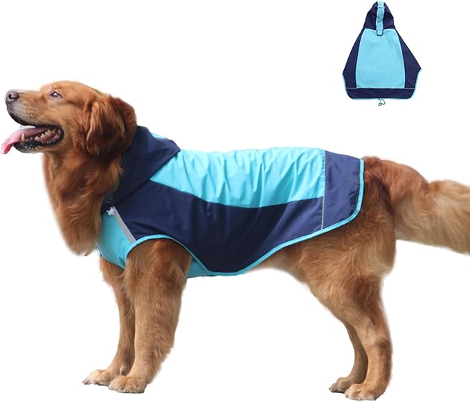 Dogs Packable Lightweight Raincoat: Pet Dog Hood Waterproof Coats Blue Size 7