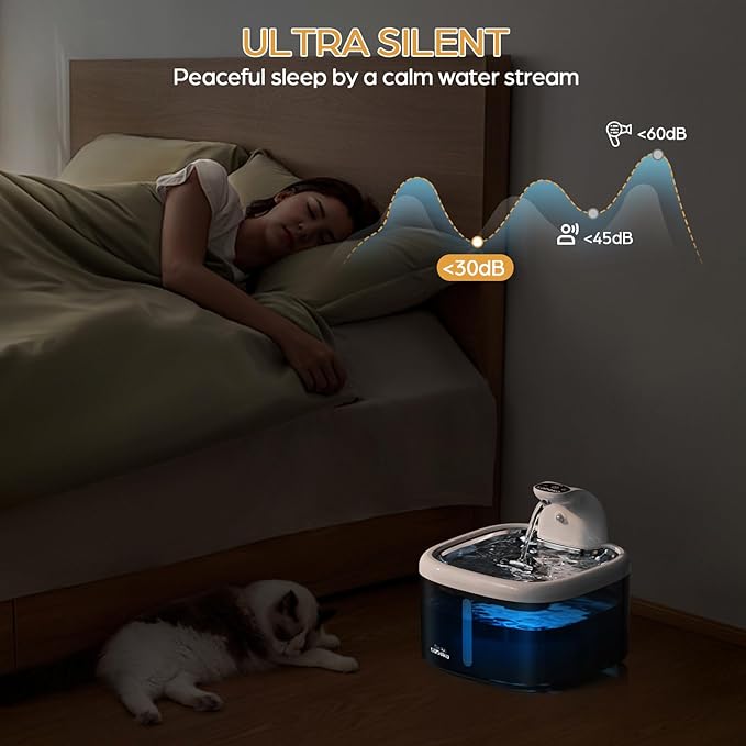 Wireless Cat Water Fountain, 118oz/3.5L Battery Operated Cat Fountain with 3 Modes, Ultra Quiet with Motion Sensor Automatic Pet Water Dispenser for Cats Dogs Multiple Pets (Black, M)