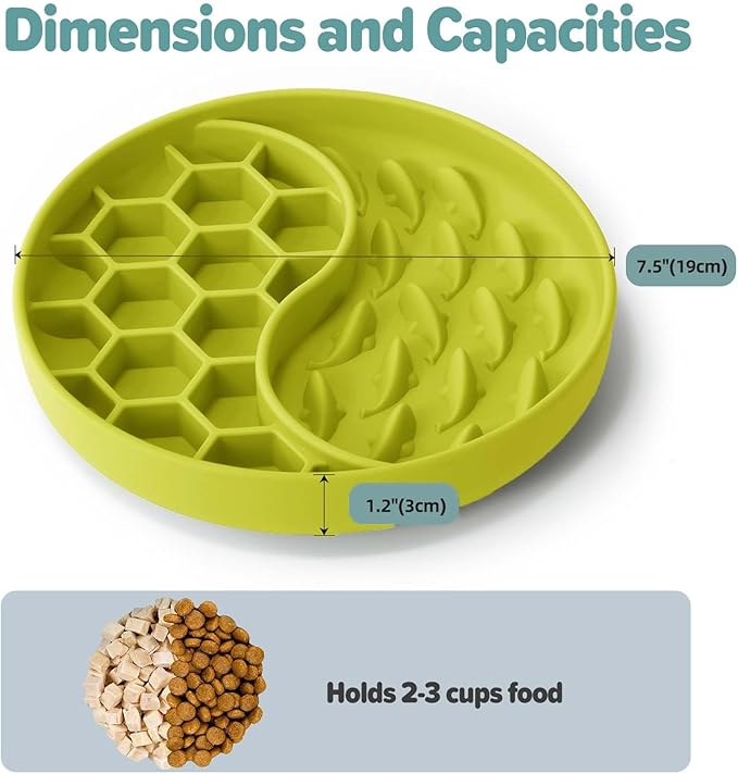 Slow Feeder Dog Bowls, Silicone Pet Food Bowls with Suction Cups, Non-Slip Dog Feeding Slow Down Pet Eating Speed for Fast Eaters, Anxiety Relief & Fun Added (Light Green)