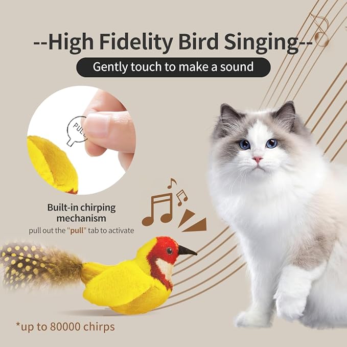 Catnip Cat Toys Satisfy Cat's Natural Hunting Instintion for Indoors Cats Feather Toys Interactive with Lifelike Chirp Sound Chirping Bird Kitten Toy (2 Pack)