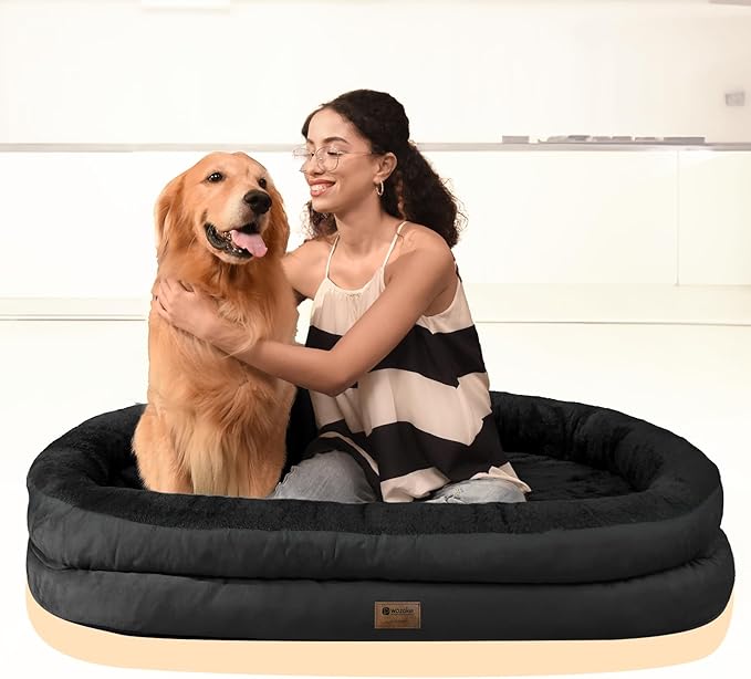 Orthopedic Washable Large Dog Bed: Memory Foam Waterproof Pet Bed with Bolsters - Removable Washable Cover for XL XXL Extra Large Sized Dog Bed - Non-Slip Bottom - Black