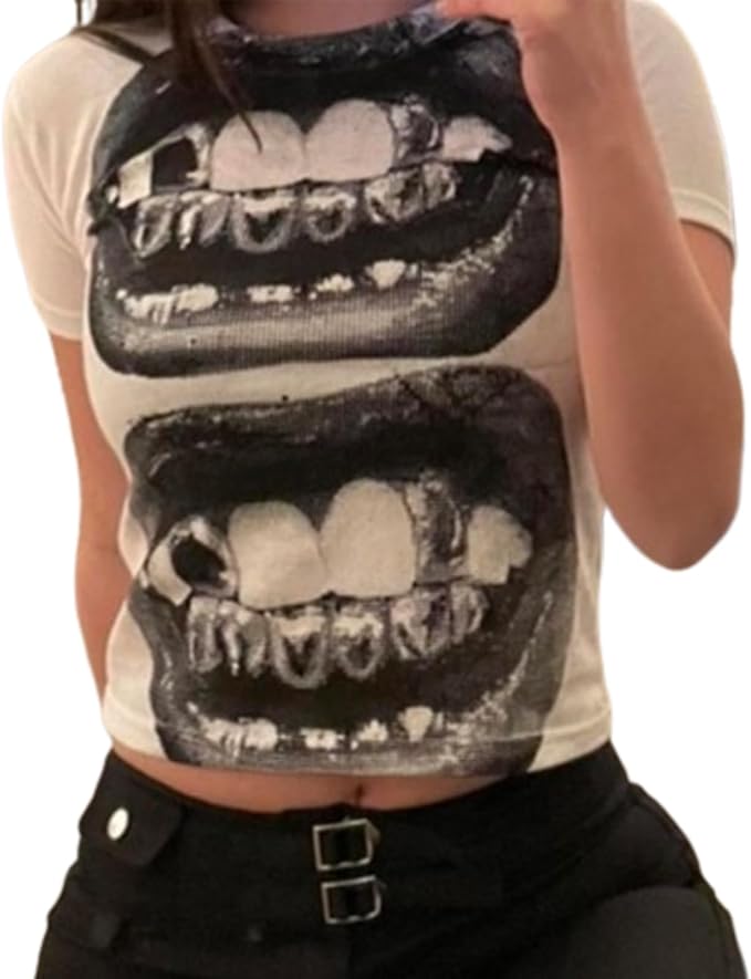 Baby Tees Y2k Shirt 2000s Fashion Cute Shirts 90s Outfit Woman Graphic Tees Y2k Vintage Clothes