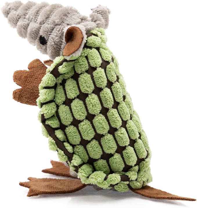 Hollypet Plush Dog Squeaky Toy Stuffed Armadillo Animal Pet Puppy Chew Toys with Clean Teeth for Small Medium Large All Breed Sizes Dogs, Green, 6 in