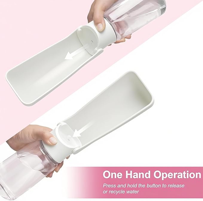 Portable Dog Water Bottle - Foldable Dog Water Dispenser | Leak Proof & Food Grade Plastic Travel | Pet Water Bottle for Cat Outdoor Walking Hiking Travel(US) (White, 19oz)