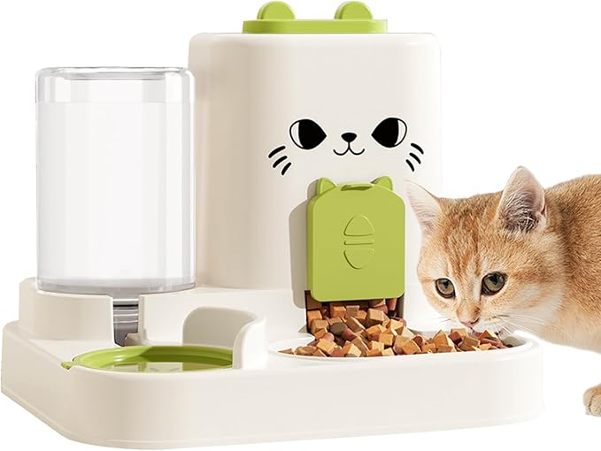 1.6L Auto Gravity Pet Feeder and 0.6L Water Dispenser Set, Automatic Cat Food and Water Dispenser, Gravity Pet Feeder for Small Medium Dog Puppy Cat Kitten (Green)