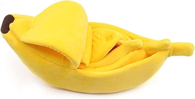 SEIS Winter Cat Banana Bed Dog House Warm Boat Pet Sleep Nest Cotton Cushion Coral Fleece Dog Pad Cat Mat (L)