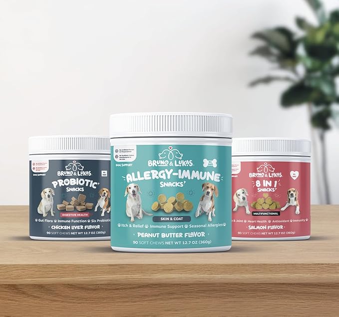 Multivitamin, Probiotics & Allergy Relief Chews for Dogs – Joint Health, Immune Support, Digestive Aid, Skin & Coat Health with Glucosamine, Omega Fish Oil, Probiotics & Antihistamines (90 Ct Each)