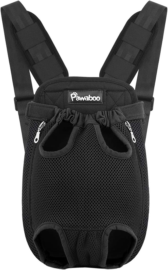 Pawaboo Pet Carrier Backpack, Adjustable Pet Front Cat Dog Carrier Backpack Travel Bag, Legs Out, Easy-Fit for Traveling Hiking Camping for Small Medium Dogs Cats Puppies, Large, Black