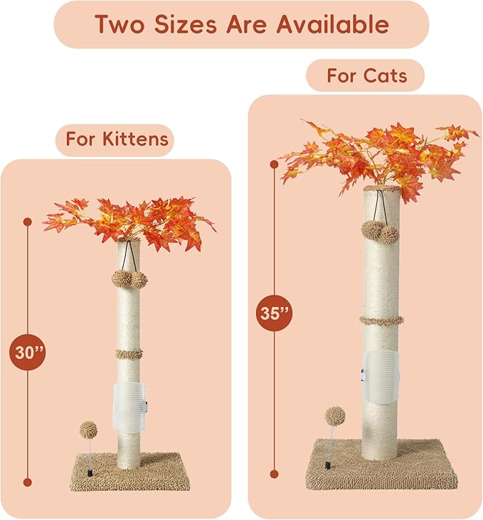 MECOOL Cat Scartching Post,35-inch Heavy Duty and Thicker Large Scartching Posts for Indoor Cats,Natural Sisal Rope and Hanging Ball Toy, Self-Grooming Brush,Beige