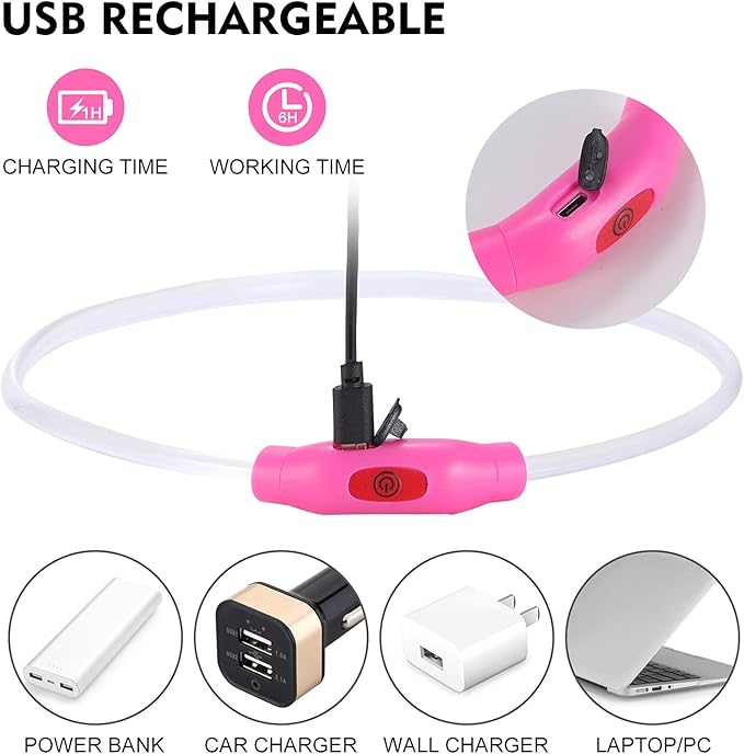 LED Dog Collar, Rechargeable Light Up Dog Collars,IP67 Waterproof Dog Lights for Night Walking,Adjustable, Reusable Safety Necklace for Small Medium Large Dogs (Red)