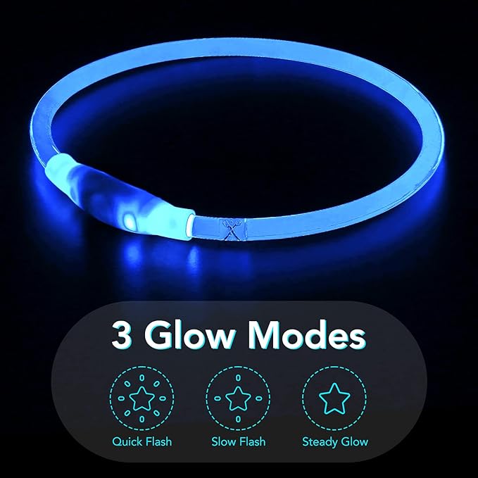 Colaseeme LED Dog Collar, Light Up Dog Collar 1 Count USB Rechargeable TPU Glow Safety Dog Necklace Light, Dog Lights for Small Medium Large Dogs, Please Do Not Use Fast Charging (Blue)