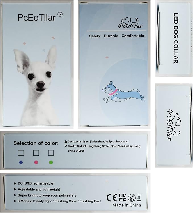 PcEoTllar Light up Dog Collars Rechargeable, LED Dog Collar Night Walking, Waterproof Flashing Glow in The Dark Dog Collars, Adjustable Dog Lights for Large Small Medium Dogs Blue-m