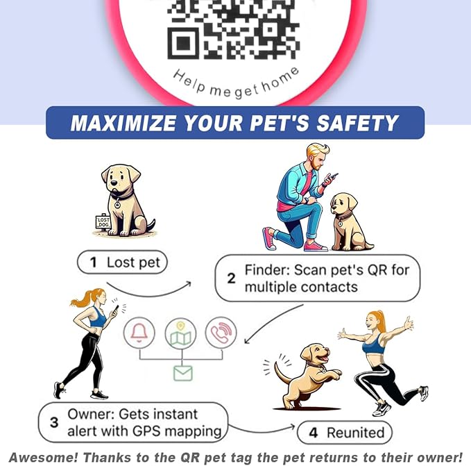 Dog Tags Personalized,QR Code Smart Pet ID Name Tag,Instant Location Alerts,Easy Online Profile Updates,No Fees,No Apps, Anti-Lost, Waterproof Silicone Dog Cat Tag for Small, Medium, Large Dogs(Pink)