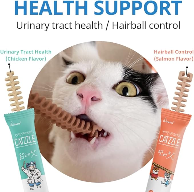 CATZZLE Cat Treats, Dental Chews for Indoor Cats, Cat Teeth Cleaning, Dental Care Snacks - Hairball Control (Salmon Flavor) (5 Sticks (Pack of 1))
