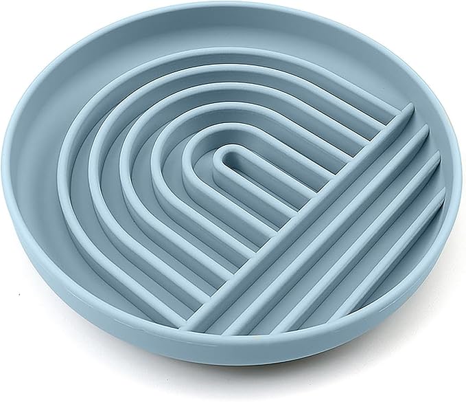 YINGFAN Slow Feeder Dog Bowls, Silicone Non-Slip Dog Slow Feeder Bowl, Puzzle Slow Eating Bowl for Medium to Small Dogs, Easy to Clean & Dishwasher Safe, 2 Cup, Blue Arc