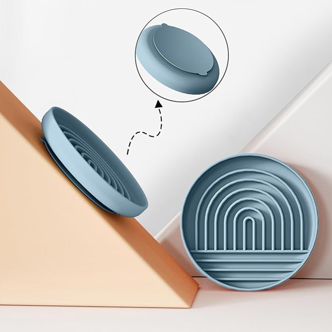 YINGFAN Slow Feeder Dog Bowls, Silicone Non-Slip Dog Slow Feeder Bowl, Puzzle Slow Eating Bowl for Medium to Small Dogs, Easy to Clean & Dishwasher Safe, 2 Cup, Blue Arc