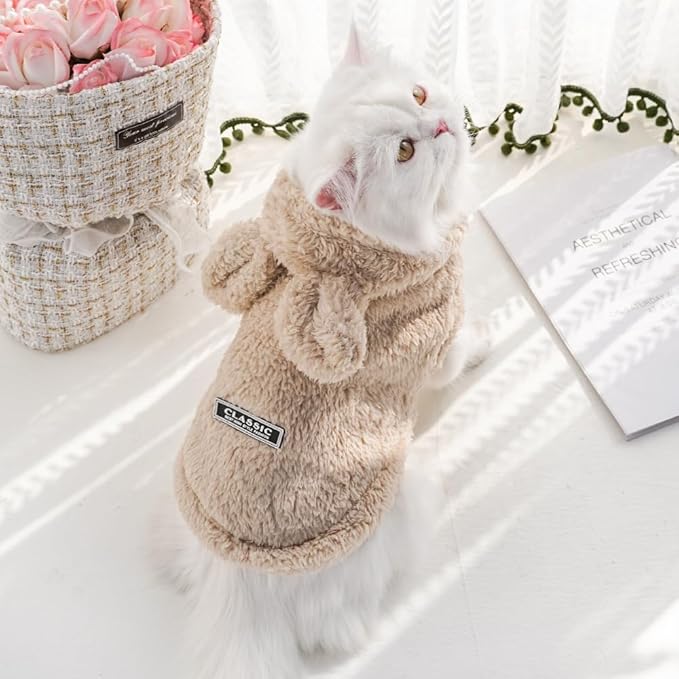 Cat Bunny Ears Costume Cute Dog Kitten Hoodies Sweater Rabbit Ears Puppy Pet Apparel (Large,Beige)