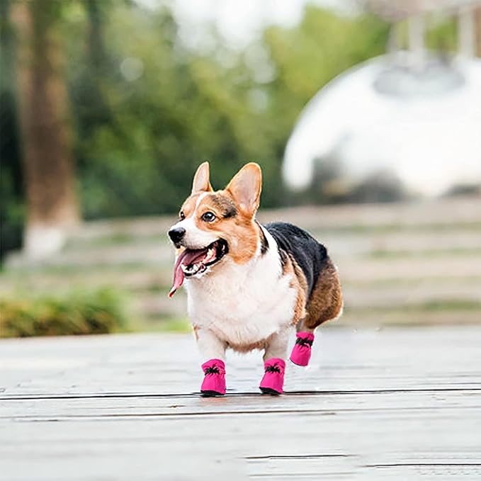 YAODHAOD Dog Shoes for Hot Pavement, Anti-Slip Sole Dog Boots & Paw Protector for Summer, Reflective Straps Dog Booties for Small Medium Dogs, Indoor Use 4PCS (Pink, Size: 2)