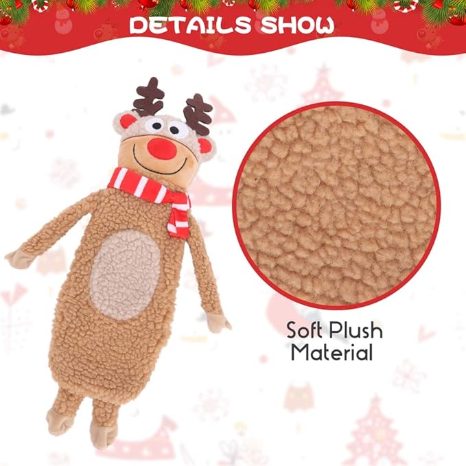 SCENEREAL Stuffless Christmas Squeaky Dog Toys for Small Medium Large Dogs, Plush Tough Pet Chew Toy, Durable No Stuffed Puppy Teething Toys for Boredom and Stimulating (Elk & Hedgehog & Snowman)