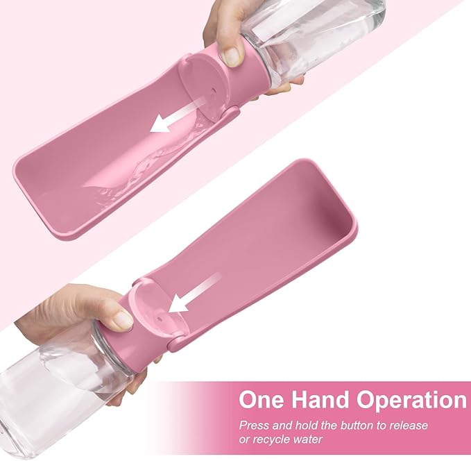 Portable Dog Water Bottle - Foldable Dog Water Dispenser | Leak Proof & Food Grade Plastic Travel | Pet Water Bottle for Cat Outdoor Walking Hiking Travel(US) (Pink, 19oz)