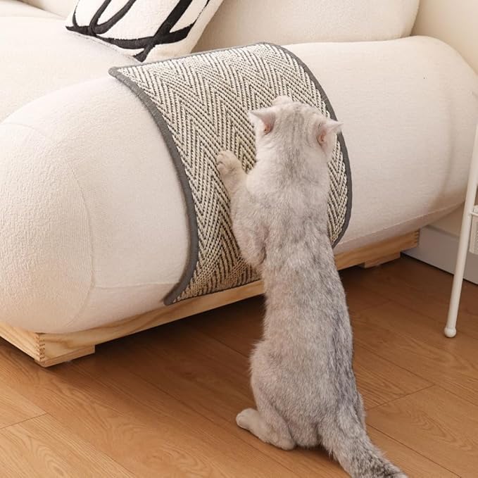 Boho Sisal Cat Scratcher Mat with Adhesive Strips (Scratch Protector for Carpet, Sofa, Wall, Corner Furniture), Durable and Shedding-Resistant Cat Scratching Surface (13x21.7 inch, Fishbone)