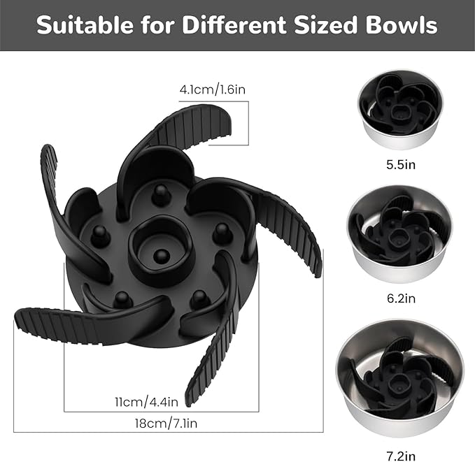 MateeyLife Slow Feeder Dog Bowls Insert with Suction Cups, Cuttable Design for Large & Medium Breeds, Fit for Regular Elevated, Compatible with Metal and Ceramic Dog Bowls for Slow Eating (Black)