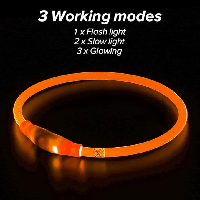 BSEEN LED Dog Collar, USB Rechargeable Glowing Pet Collar, TPU Cuttable Dog Safety Lights for Small Medium Large Dogs (Orange),70cm