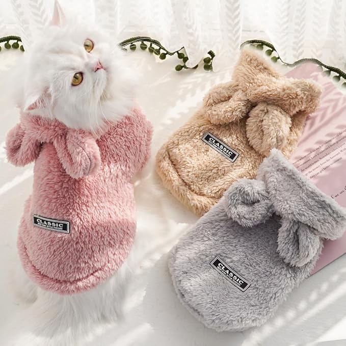 Cat Bunny Ears Costume Cute Dog Kitten Hoodies Sweater Rabbit Ears Puppy Pet Apparel (XX-Large,Pink)