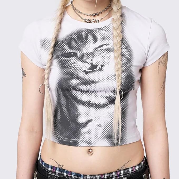 Graphic Tees Y2k Baby Tee Teens 2000s Vintage T Shirts Emo Grunge Printed Summer Crop Tops 2024