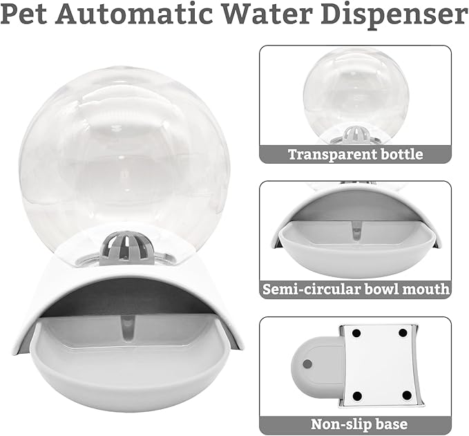 Hamiledyi Automatic Water Dispenser for Dogs and Cats Pet Water Dispenser 2.8 Liter Pet Gravity Water Station Spill-Proof Spherical Waterer Pets Water Bottle for Puppies Kittens Rabbits (Grey)