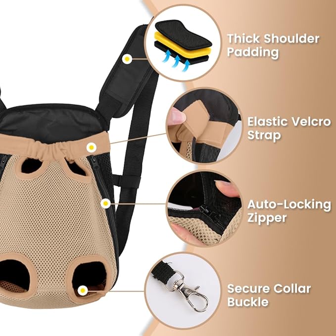 Dog Backpack Carrier, Adjustable Pet Front Carriers, Legs Out Carrying Sling Travel Bag for Small Medium Dogs 4-7 Lbs, Soft Wearable Puppy Chest Carry Backpacks for Walking/Hiking/Camping/Traveling