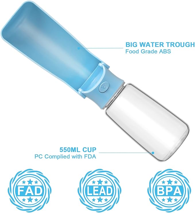 Portable Dog Water Bottle - Foldable Dog Water Dispenser | Leak Proof & Food Grade Plastic Travel | Pet Water Bottle for Cat Outdoor Walking Hiking Travel(US) (Sky Blue, 19oz)