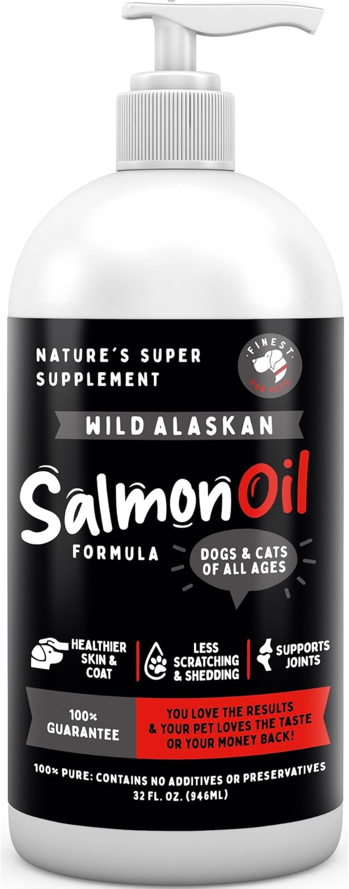Wild Alaskan Salmon Oil for Dogs & Cats - Omega 3 Fish Oil with Pollock & Salmon for Sensitive Skin & Coat Health. EPA & DHA Ease Itching, Supports Joint, Immune & Heart Health (32oz)
