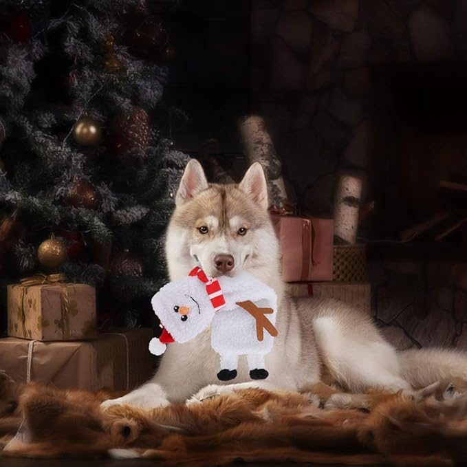 SCENEREAL Stuffless Christmas Squeaky Dog Toys for Small Medium Large Dogs, Plush Tough Pet Chew Toy, Durable No Stuffed Puppy Teething Toys for Boredom and Stimulating (Elk & Hedgehog & Snowman)