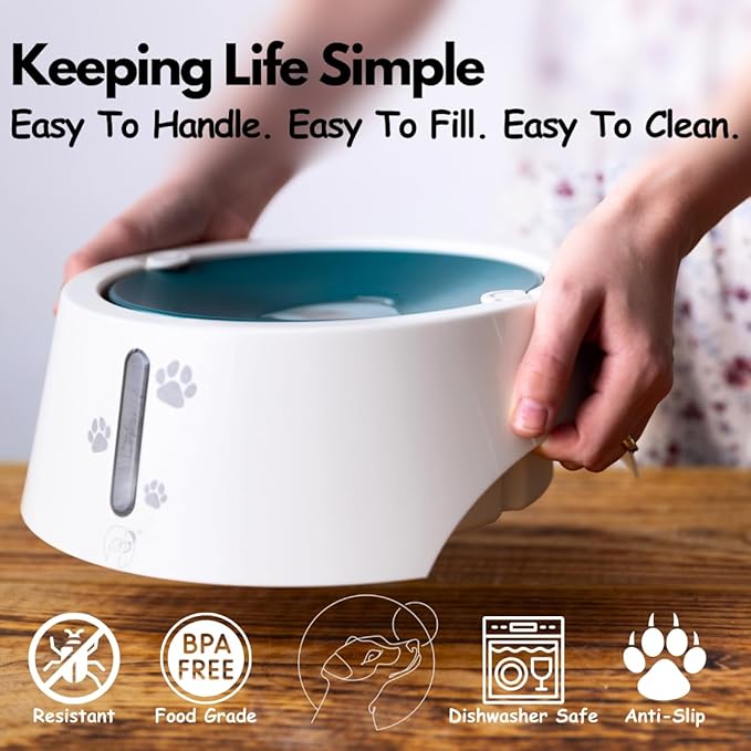 BARKING&MAD no Spill Water Bowl for Dogs 73.9oz (2.1L) - Anti-gulping, Slow Water Feed Dispenser for Large and Medium-Sized Breeds for Slow Drinking and Messy gulping Sloppy Drinkers