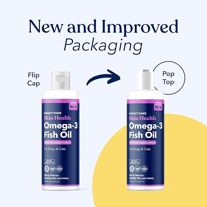 Honest Paws Fish Oil for Dogs and Cats - Omega 3 Wild Alaskan Salmon Oil - Healthy Skin, Joints, Nutritional Support, Shiny Coat - Fatty Acid, Pollock Oil - Sustainably Sourced - 16 Oz