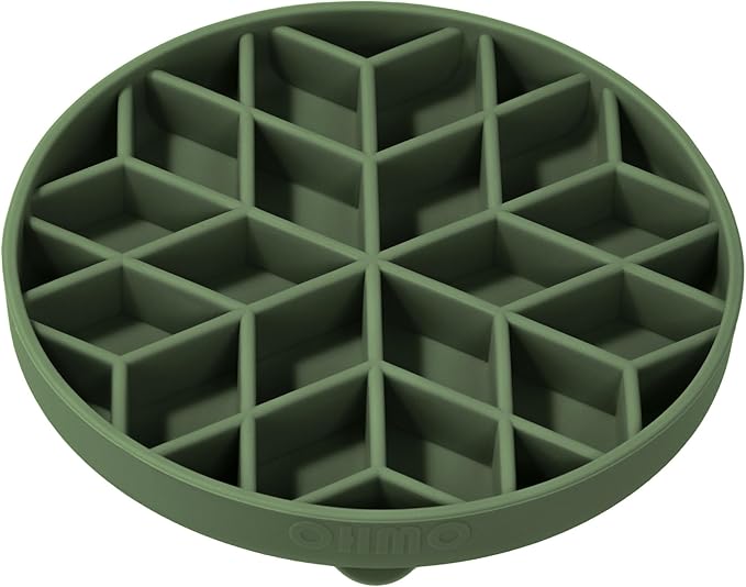 OHMO Slow Feeder Dog& Cat Bowl, Silicone Puppy Cat Food Bowl with Anti-Slip Suction Cup Slow Down Small Dogs Eating, Anti Choking (S-Diamond,Camo Green)