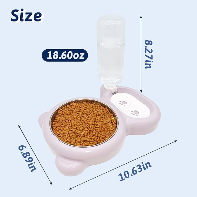 Tfwadmx Double Rabbit Bowls Cat Automatic Feeder with Gravity Water Bottle No Spill Detachable Dog Stainless Steel Bowl Set for Bunny Puppy Kitty Kitten Ferret Squirrel